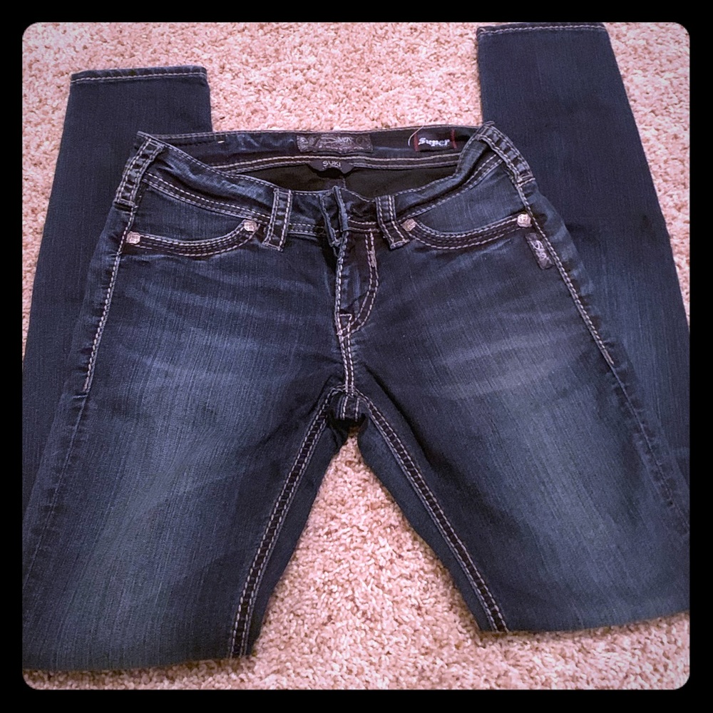 Silver dark wash skinny jeans